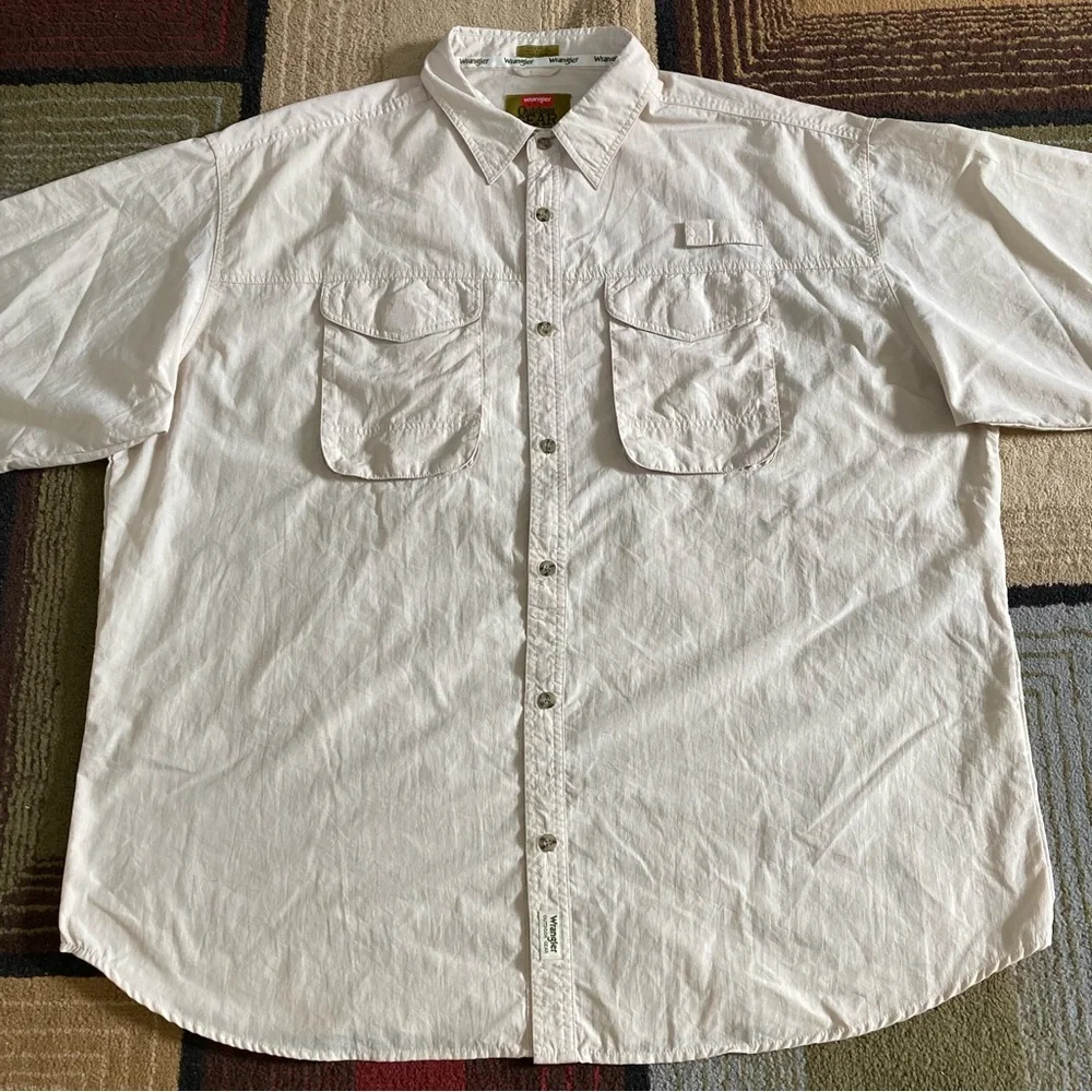 Wrangler Hero Outdoor Gear Button Up Shirt Short Sleeve Men's Sz 2XL Fishing - Picture 2 of 12